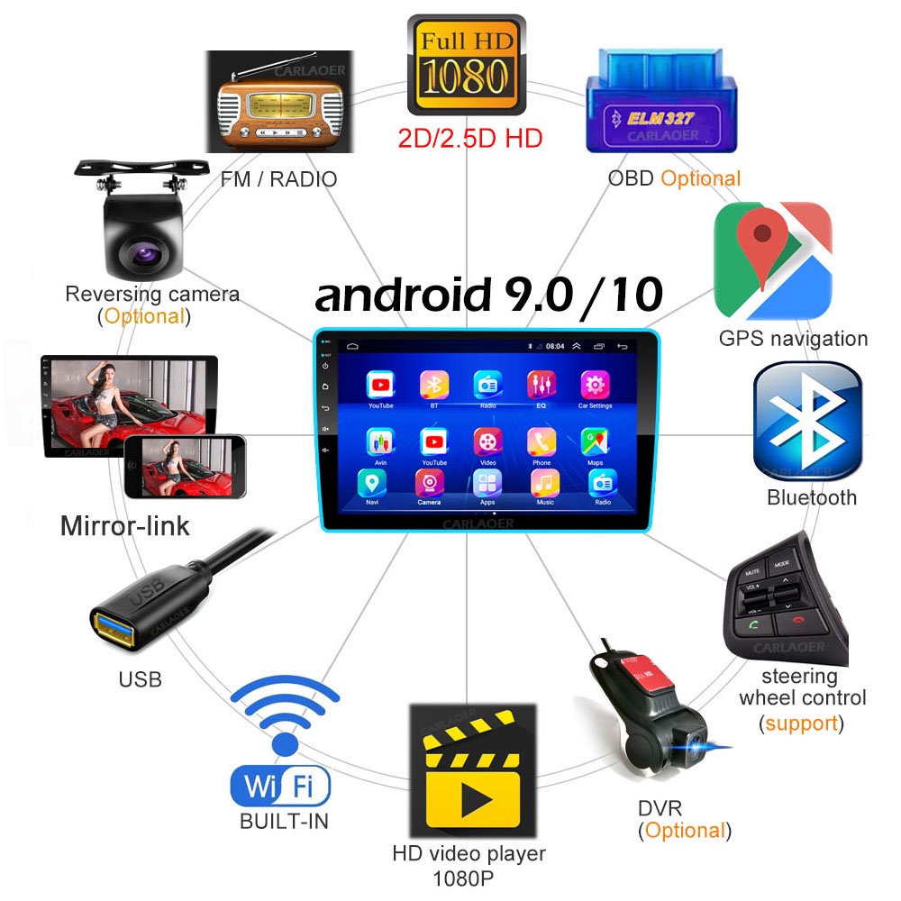 9inch,Màn hình xe h ơ i Android Xem youtube,  Đ iều h ư ớng GPS, Camera lùi, Dash Cam, Tiếng Việt, DVD，Hỗ trợ AHD