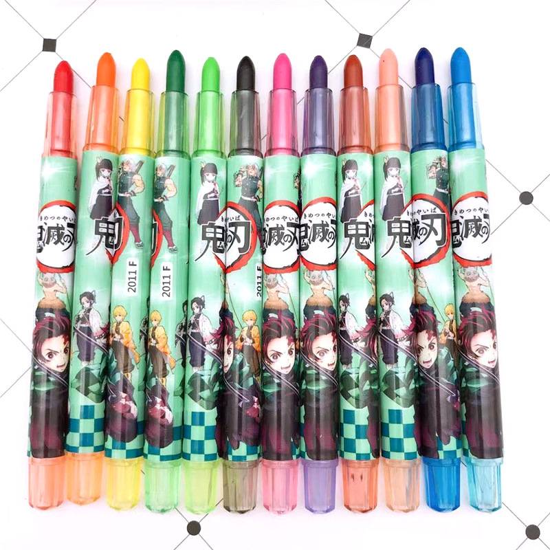 Chì màu khô12 màu Demon Slayer Kimetsu No Yaiba Anime pattern Rotating Crayons Oil Pastel Creative Colored Pencil Graffiti Pen For Kids DIY Painting Drawing Cute Stationery Kochou Shinobu Rengoku Kyoujurou