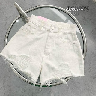 Quần short rách lưng cao q70087a quần jeans đùi rách tua gấu cá tính màu trắng