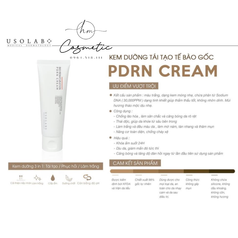 Kem dưỡng trắng, phục hồi, chống lão hóa Usolab Bio Renaturation PDRN Cream