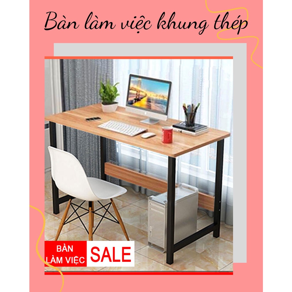 Bàn làm việc thông minh khung thép chịu lực sơn tĩnh điện vân gỗ lắp ráp sử dụng tại văn phòng nhà chân sắt mặt bàn gỗ
