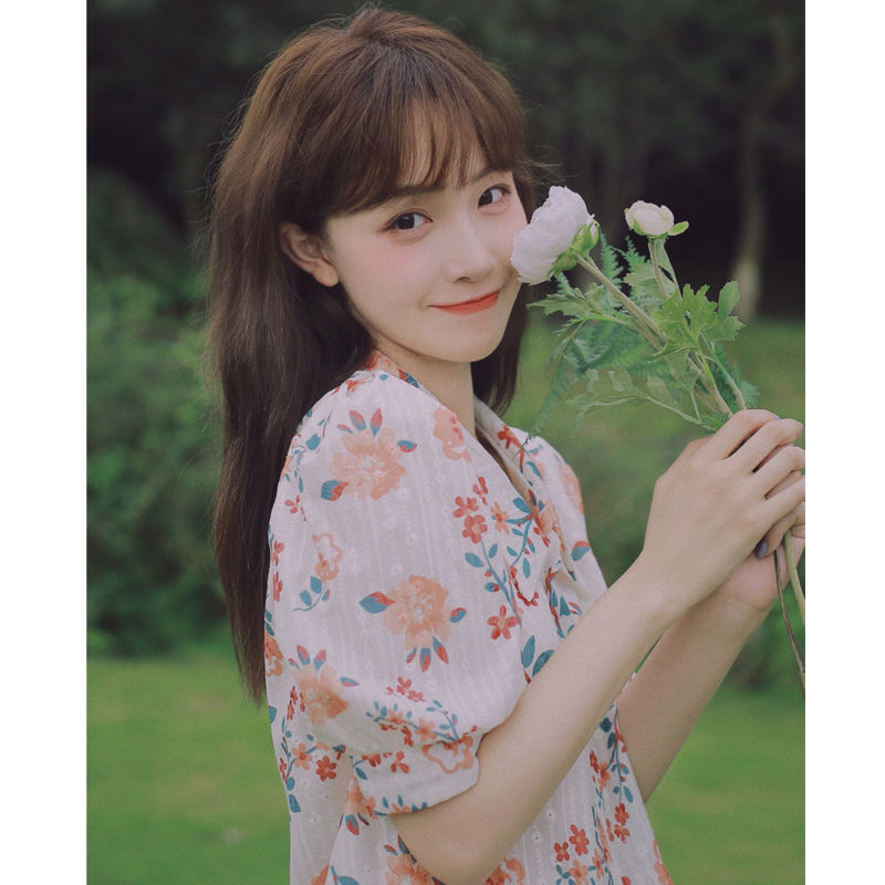 Áo sơ mi tay phồng họa tiết hoa thanh lịch thời trang dành cho nữ