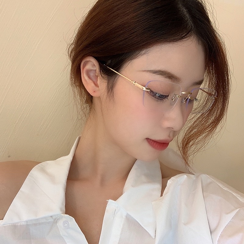 Kính giả cận, Gọng kính không viền chữ nhật 9320 cầu mắt vuông hot tiktok, chống ánh sáng xanh, UV400  Jolie eyewear