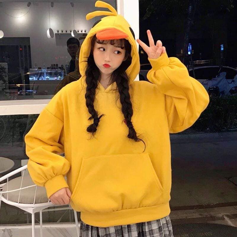 Áo hoodie nỉ bông vịt vàng kute freesize 60kg ( ảnh thật)