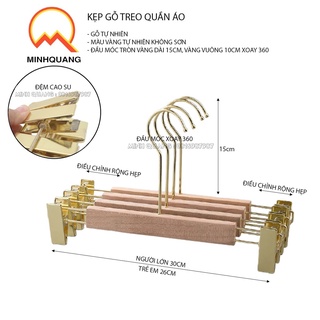 Móc kẹp treo quần áo bằng gỗ mộc không sơn đầu kẹp mạ vàng 2 size: người lớn - trẻ em dùng chụp ảnh,cho shop thời trang