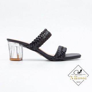 FREESHIP Dép cao gót Nrossi mũi vuông quai ngang gót cao 5cm màu đen có size lớn 40 41 42 43 44_N2124