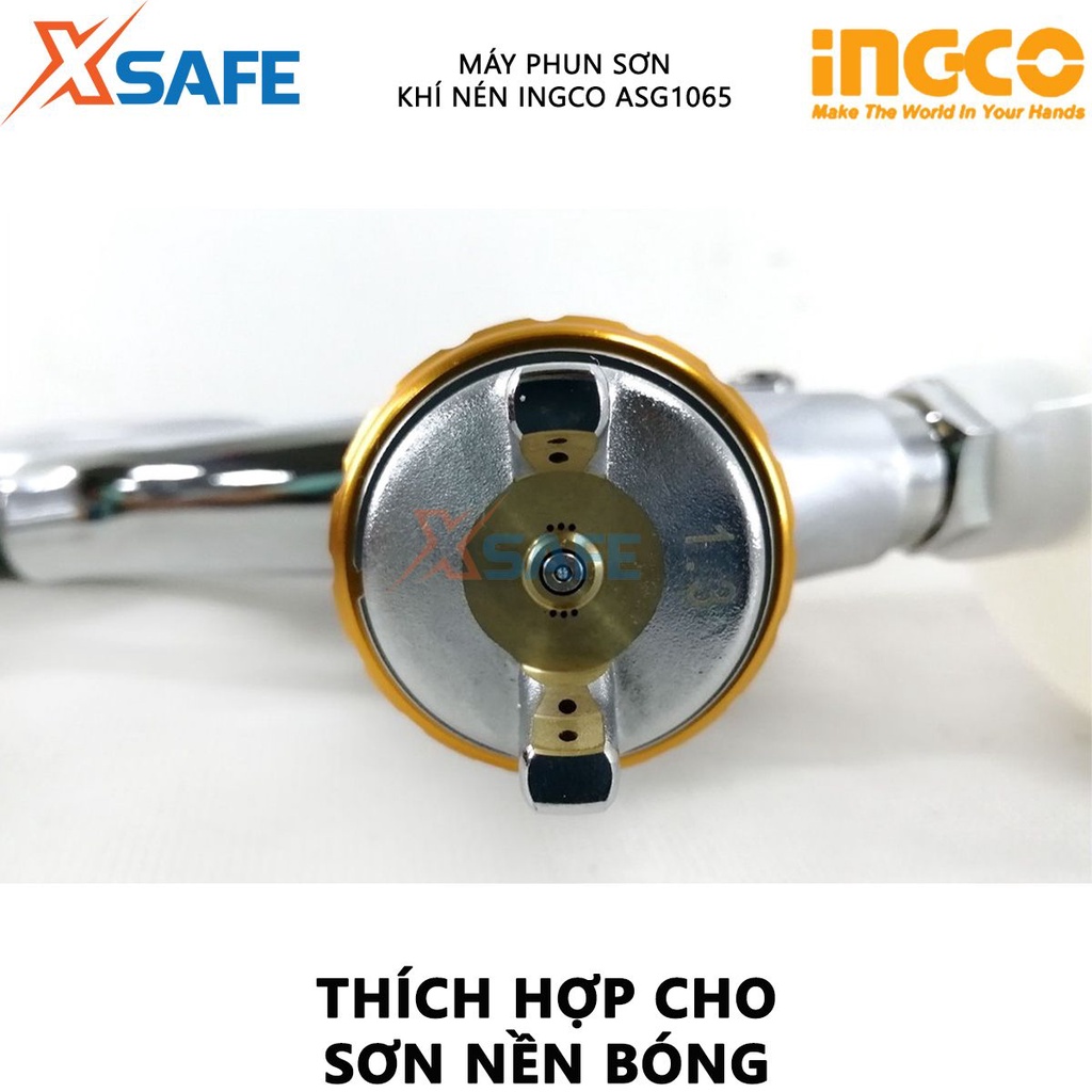 Máy phun sơn khí nén INGCO ASG1065 Súng phun sơn đầu phun tiêu chuẩn 1.3mm, dung tích bình 600cc, lượng khí 5-9cfm