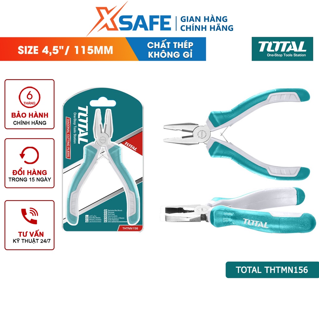 Kìm răng mini TOTAL THTMN156 kích thước 4,5&quot;/115mm, đầu kềm được đánh bóng và chống gỉ, tay cầm hai màu
