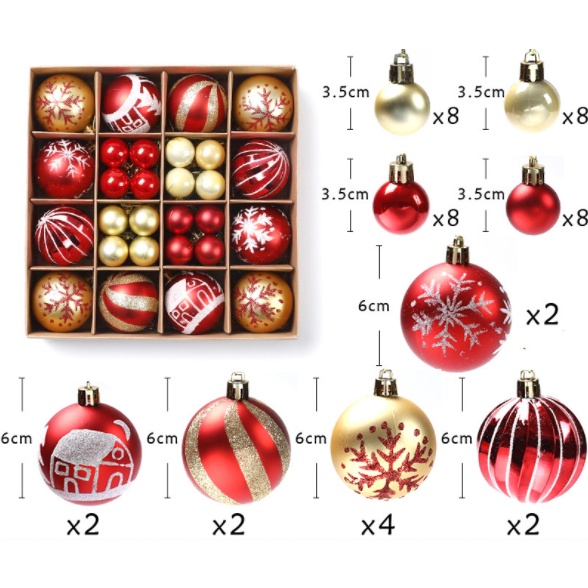 Hộp 44 Quả Châu Trang Trí Cây Thông Noel Tiệc Giáng Sinh