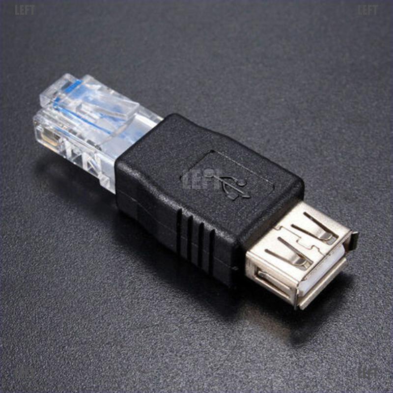 LEFT 2Pcs Ethernet RJ45 Male to USB Female Connector Converter Adapter LAN Network