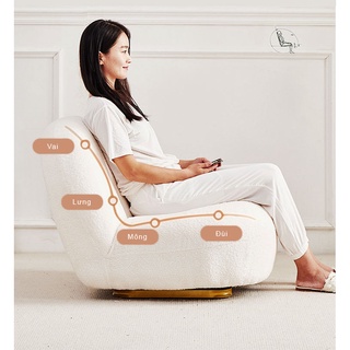 Ghế PaCha xoay 360, sofa decor hiện đại lông cừu xù kiểu dáng Châu Âu