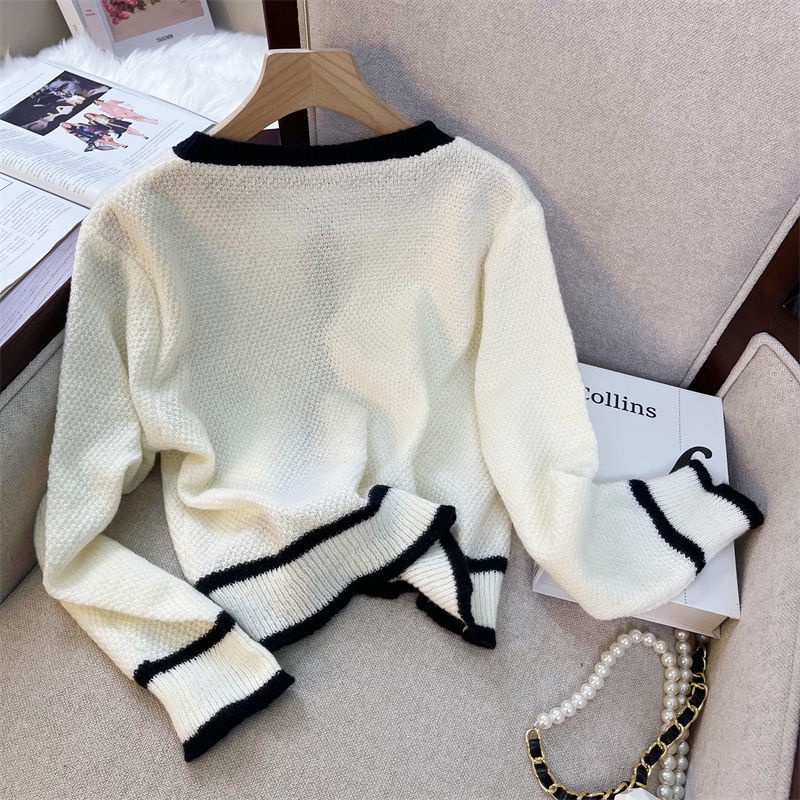 Áo Khoác Len cardigan Cổ Tròn Dáng Rộng Màu Sắc retro Hàn Quốc Thời Trang Mùa Thu Cho Nữ