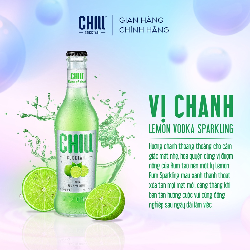 [Voucher 100K]Thùng 24 chai Chill Cocktail vị Chanh 275ml/chai