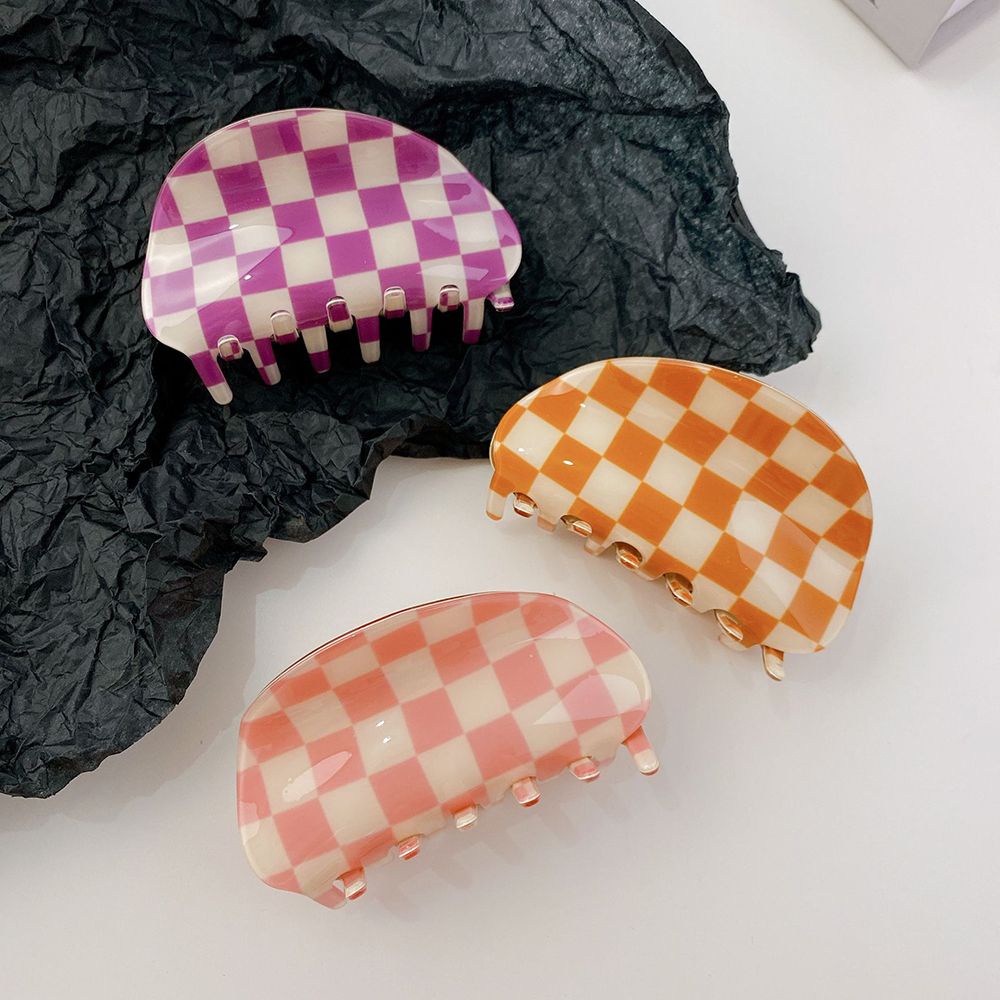 Kẹp tóc hình bán nguyệt họa tiết caro nhiều màu sắc xinh xắn cho nữ