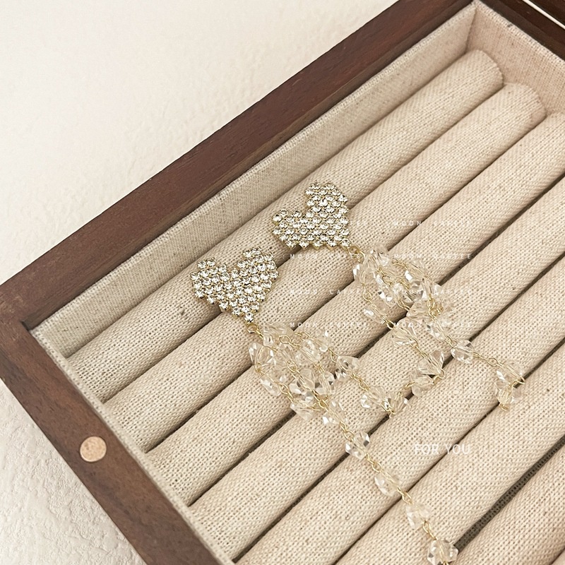 Toàn Bộ Bông Tai Mạ Bạc 925 Dáng Dài Hình Trái Tim Đính Đá Pha Lê Phong Cách Hàn Quốc