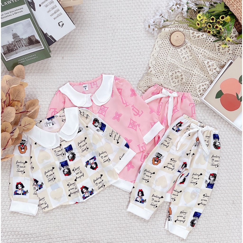 Bộ Đồ Ngủ Pijama Bé Gái - Set Quần Áo Trẻ Em Mặc Nhà Lụa Cao Cấp Nhiều Màu Dài Tay