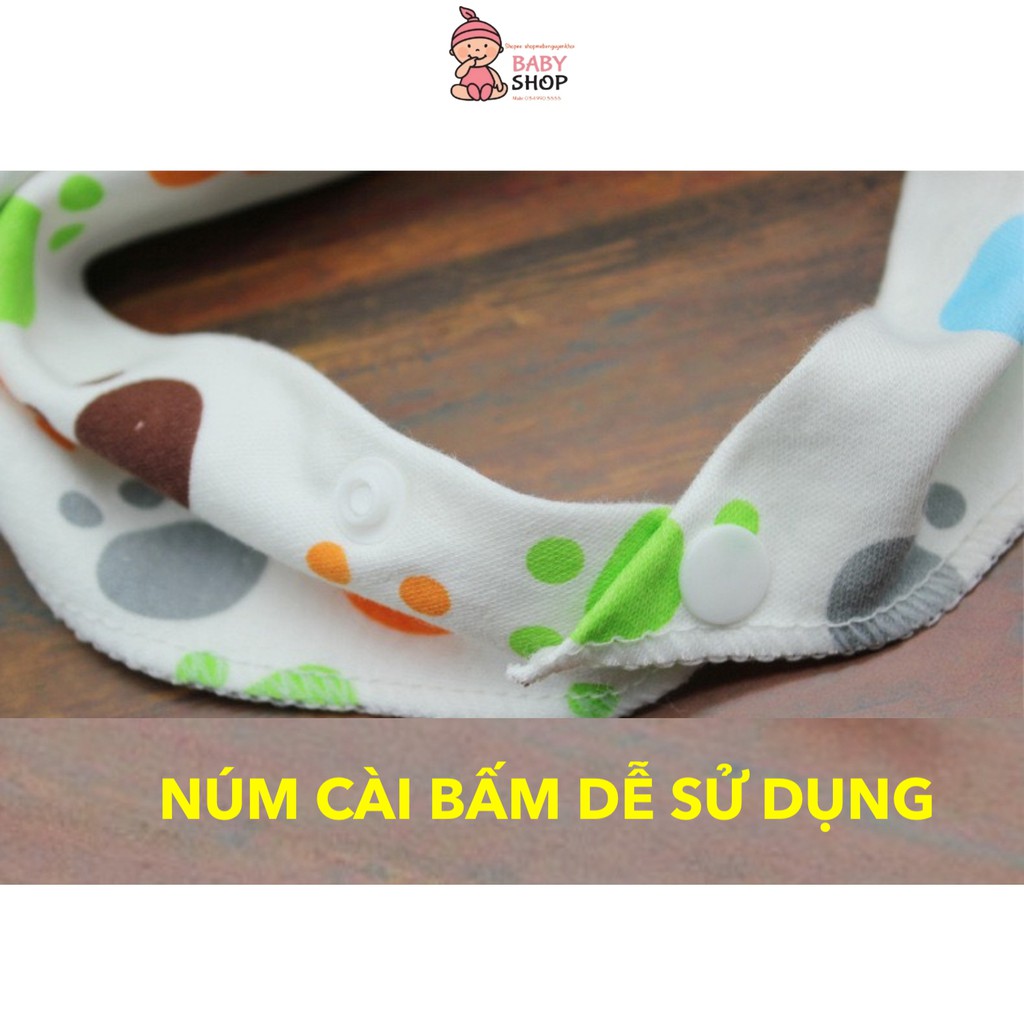 Yếm tam giác quành cổ giữ ấm và ăn dặm cho bé trai bé gái chất liệu cotton có cúc bấm