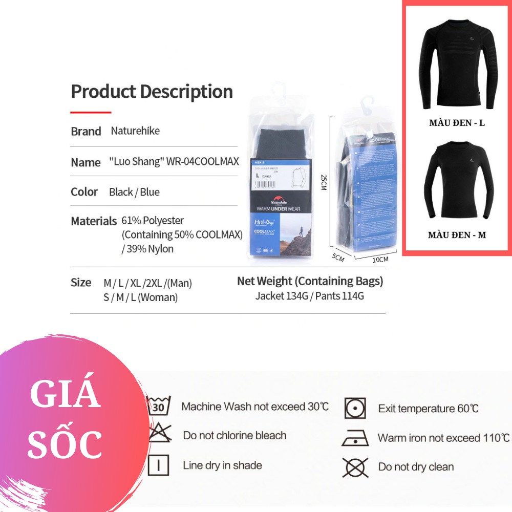 [CHÍNH HÃNG] Áo Giữ Nhiệt Mùa Đông Siêu Mỏng, NHANH KHÔ, Giữ Ấm NatureHike NH19FS024-AO Hút Ẩm, Hút Mồ Hôi