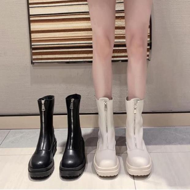 [Sẵn] Giày Boots nữ cổ ngắn ulzzang khoá trước da mềm đế cao 5cm