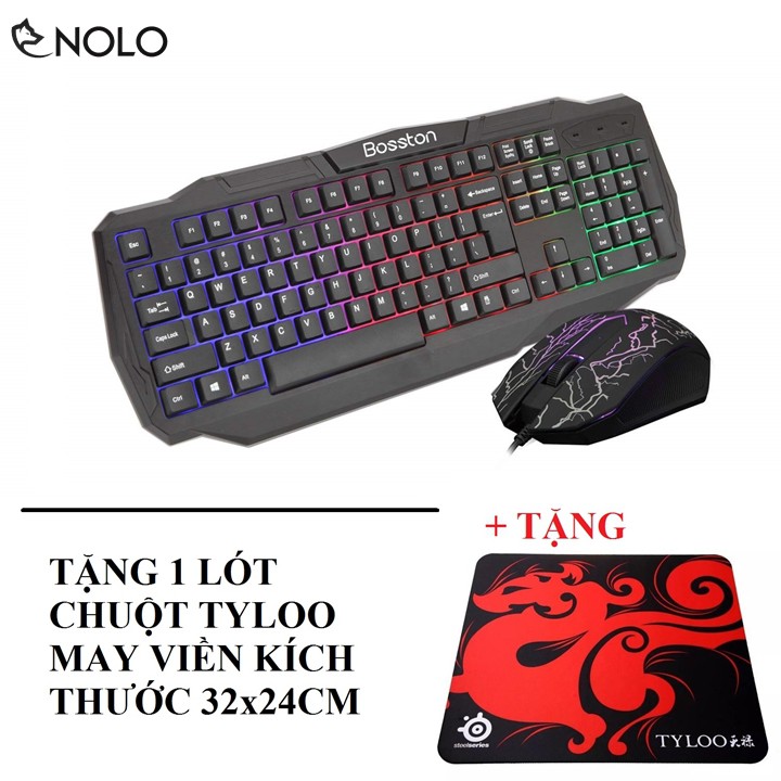 Bộ Bàn Phím Và Chuột Gaming Có Dây Đèn Led 3D 7 Màu Bosston Model M836 M837 Chính Hãng