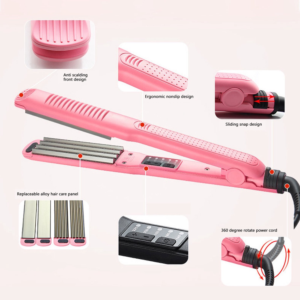 Neon074Máy Uốn Tóc Kiêm Duỗi Tóc Mini Sử Dụng Ion Âm Tiện Dụng 3 trong 1 với bảng thay thế Nhiệt độ không đổi bằng sắt phẳng EU Cắm 110V ‑ 220V