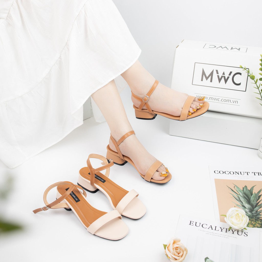 Giày Sandal Cao Gót MWC Đế Vuông 3CM Màu Nâu Kem Lạ Mắt NUCG-3873