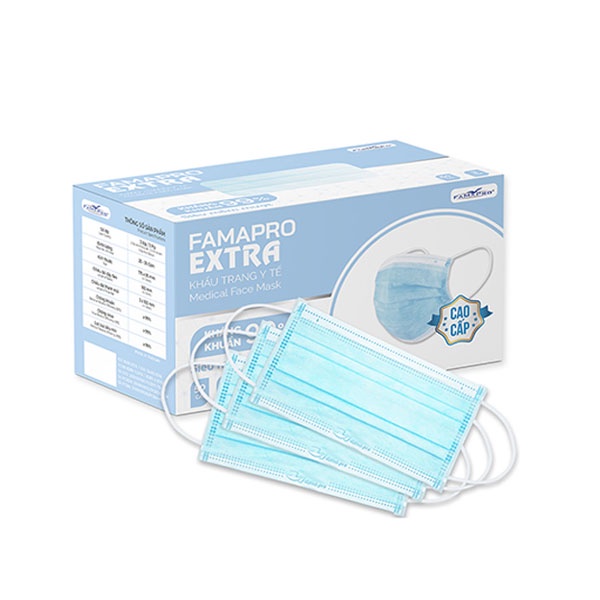 [Extra- COMBO 10- HỘP 50 CÁI] Khẩu trang y tế kháng khuẩn 4 lớp Famapro Extra (50 cái/ hộp)