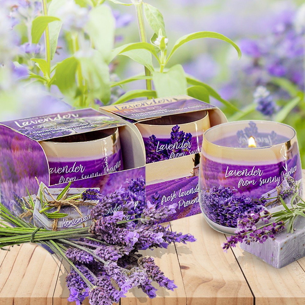 Ly nến thơm tinh dầu Bartek Lavender Fields 100g QT04968 - cánh đồng oải hương, thơm phòng, khử mùi (giao mẫu ngẫu nhiên
