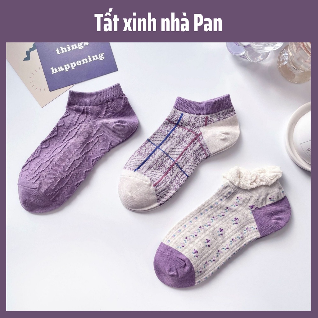 Tất Vớ Cổ Ngắn Viền Bèo tông tím