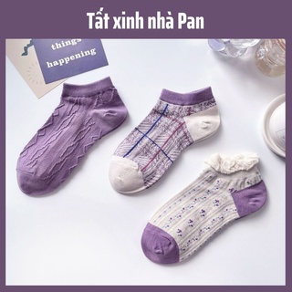 Tất vớ cổ ngắn viền bèo tông tím