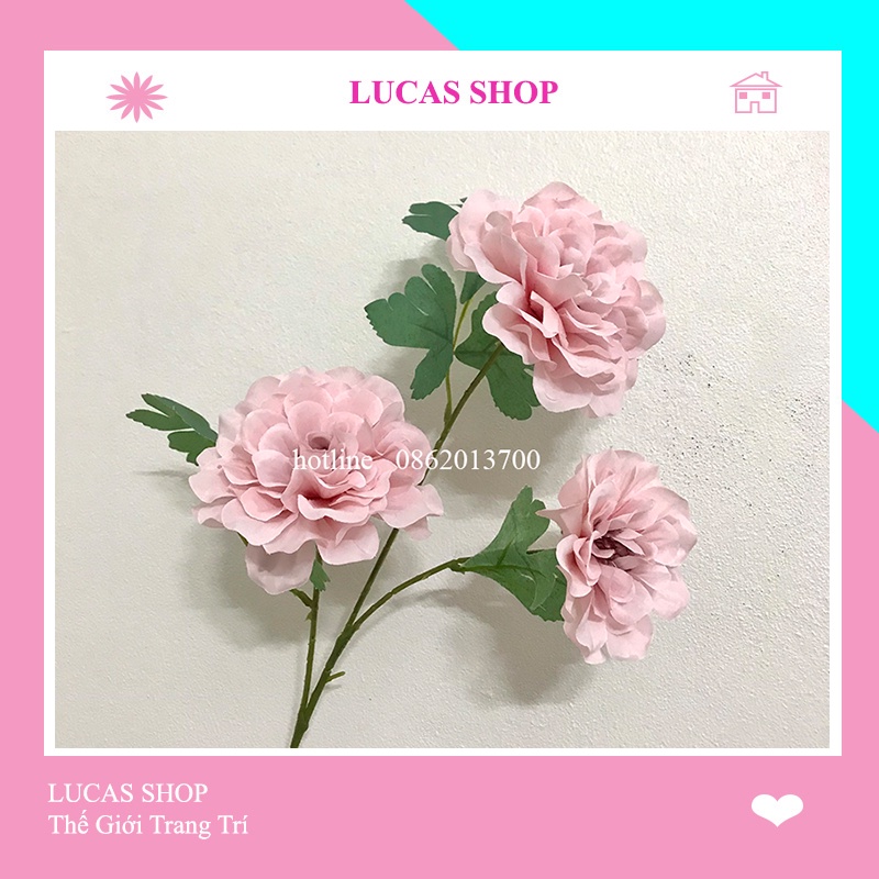 Hoa Giả- Hoa Cúc Thược Dược 65cm Cành 3 Bông Cao Cấp, Decor Nhà Cửa, Studio...