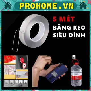 Băng Keo Dán 5 Mét 2 Mặt Đa Năng Siêu Dính Trong Suốt Dán Mọi Bề Mặt Prohome
