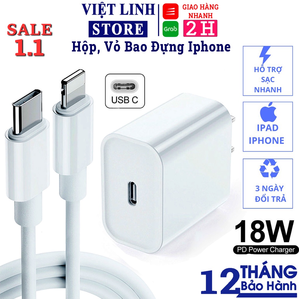Bộ sạc nhanh 18w ip,sạc type C sang cho IP12 11 11 Pro Max,XS MAX ,X-Việt Linh Store