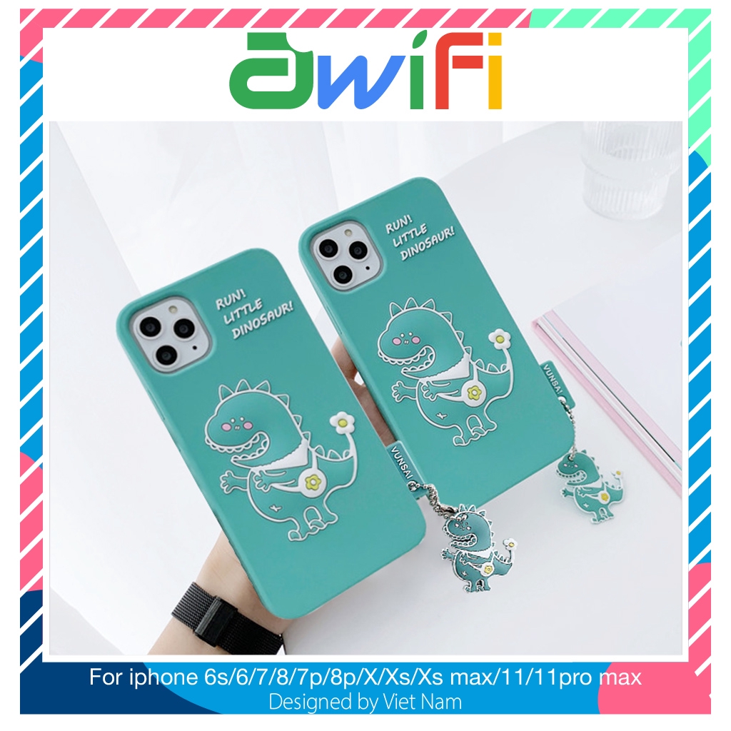 Ốp iphone - Ốp lưng Run Little Dinosaur kèm móc 6s/6plus/6splus/7/8/7plus/8plus/x/xs/xsmax/11/11promax - Awifi Case V1-8