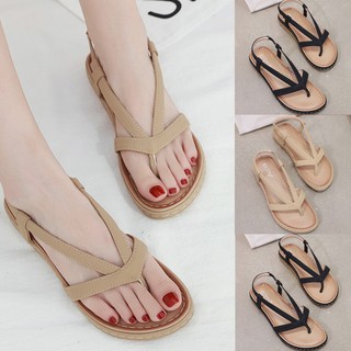 Giày sandal nữ xỏ ngón đế bệt đính hoa phong cách Bohemia