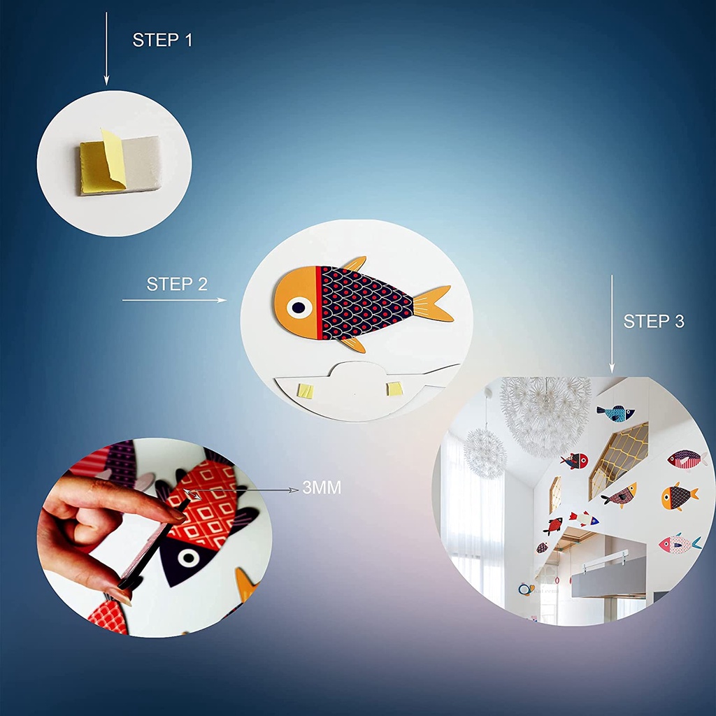 Bộ tranh Cá gỗ decor dán tường cao cấp  trang trí phòng khách, phòng ngủ, tranh cá treo tường gắn sẵn băng dín