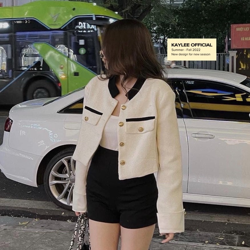 Áo Khoác Dạ Trắng Tay Pha Sơmi Có Đệm Vai 2Lớp kèm ảnh thật Kaylee