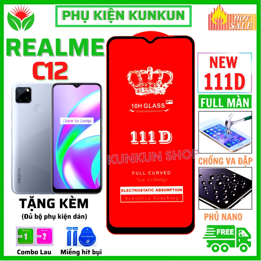 Kính Cường Lực REALME C12 - Siêu mượt - Dán Full màn hình 111D - Độ cứng 10H - Độ trong suốt điện thoại cực cao