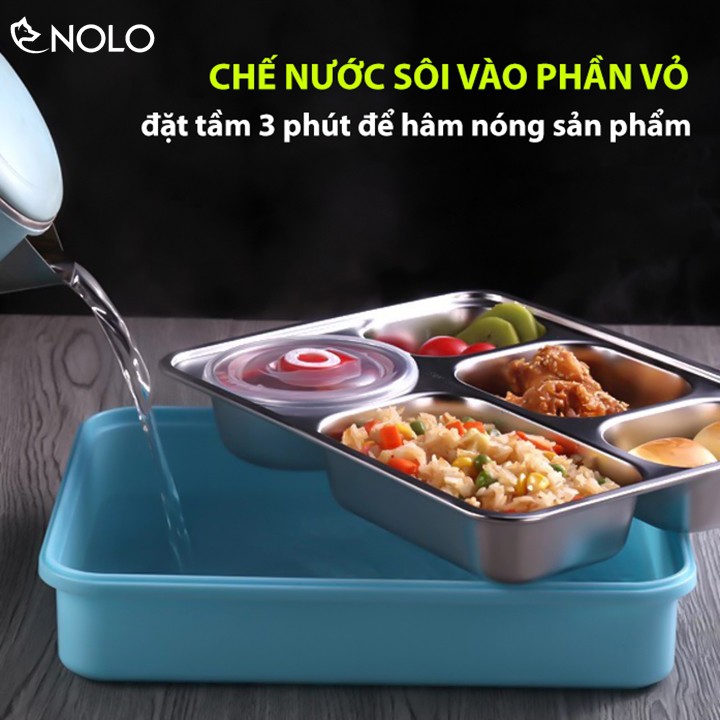 Hộp Cơm Trưa Sinh Viên Văn Phòng 5 Ngăn Chất Liệu Inox 304 Nắp Cách Nhiệt Chống Trầy Xước Kèm Đũa Muỗng