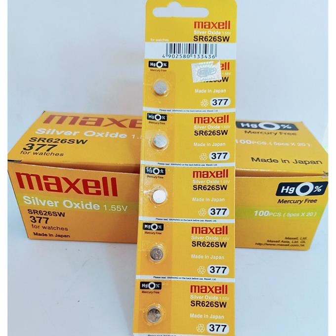 Vỉ 5 viên SR626SW / 377 Maxell CHÍNH HÃNG thay pin đồng hồ đeo tay