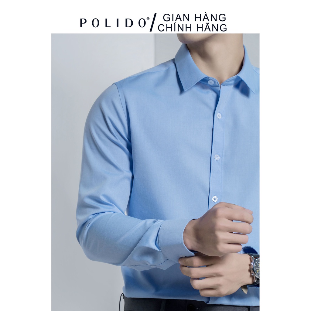 Áo Sơ Mi Nam Trơn CEFFYLO xanh da trời nhạt vải Cotton thấm hút, chống nhăn form Slimfit | BigBuy360 - bigbuy360.vn