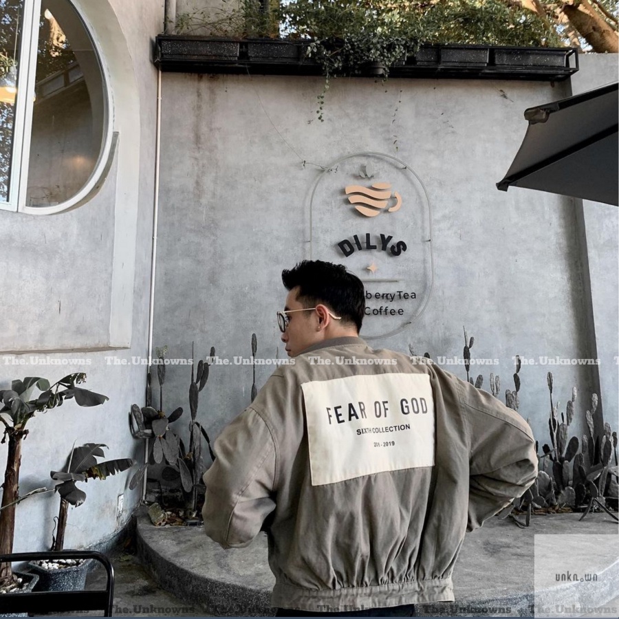 👑👑-Áo Khoác  Bomber Jacket Fear of God Sixth Collection God Grey, Áo Bomber Jacket FOG cao cấp