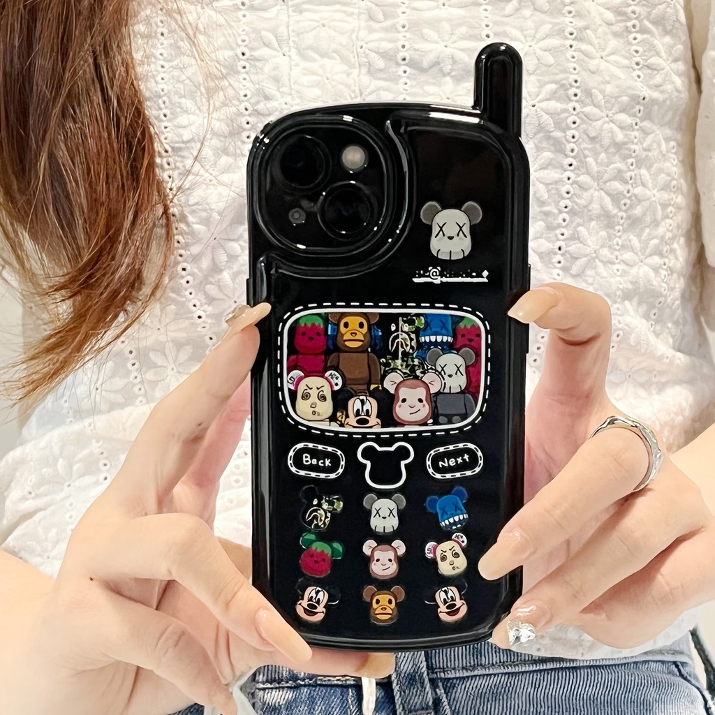 Ốp Điện Thoại Chống Sốc In Hình Gấu Vui Nhộn Màu Đen Thời Trang