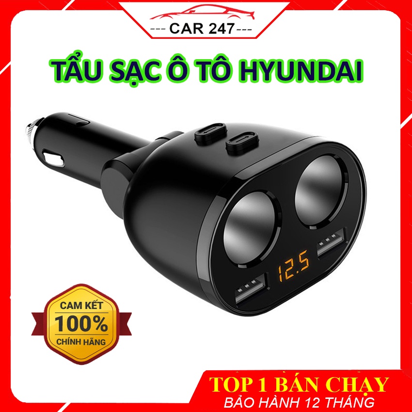 Tẩu Sạc Ô Tô - Tẩu Sạc Nhanh Ô Tô Hyundai HY-16 Có Đèn Led Báo Hiệu Điện Áp - Bảo Hành 12 Tháng