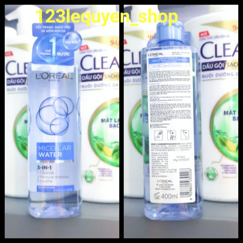 (xanh nhạt) nước Tẩy Trang L’OREAL 3 IN 1 Micellar Water 400ml