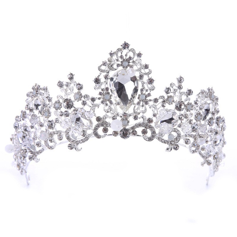 Vintage Bride Hair Jewelry Silver Baroque Crystal Tiara Crown For Wedding Prom Hair Accessories Hairwear Party Gift