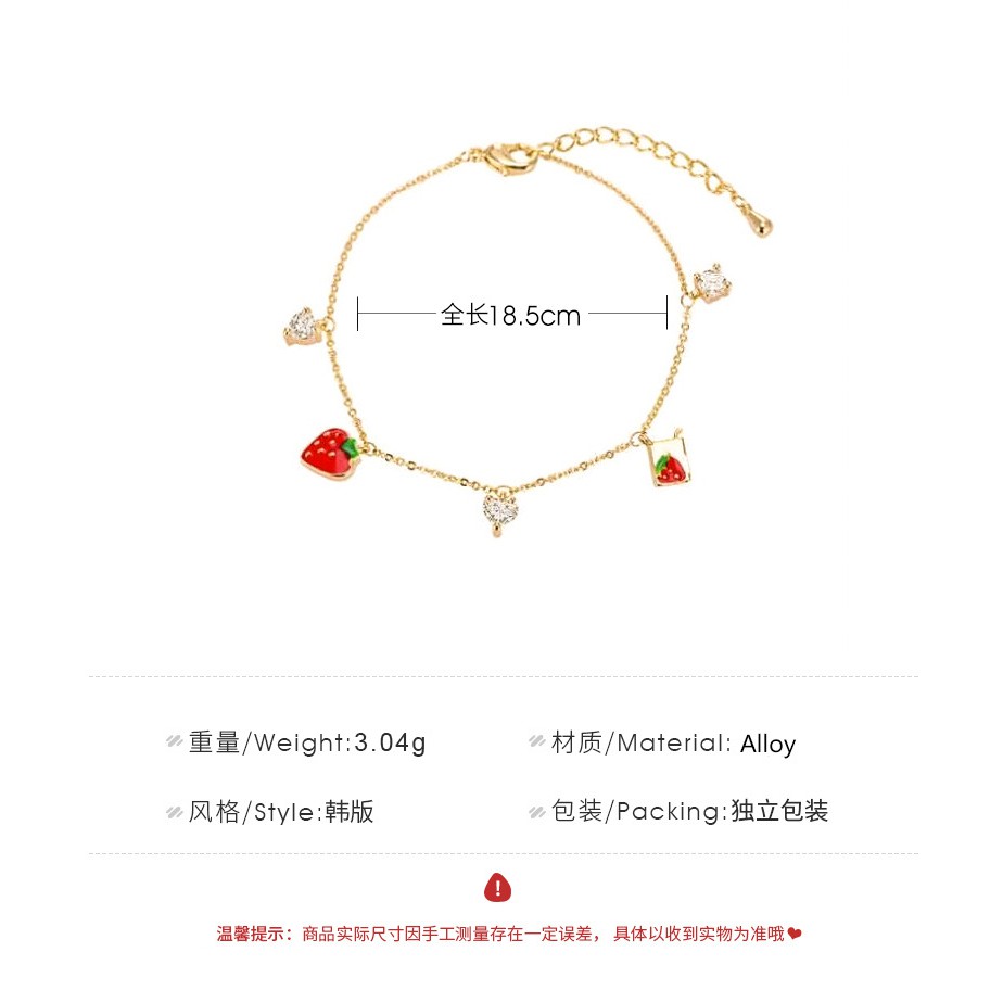 Korean-style Cute Strawberry Heart Shaped Heart Shaped Zirconium Bracelet