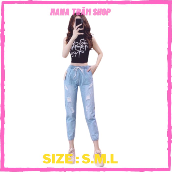 Quần Baggy Jean Nữ Rách Bo Lai Size Đại - Hana Trâm