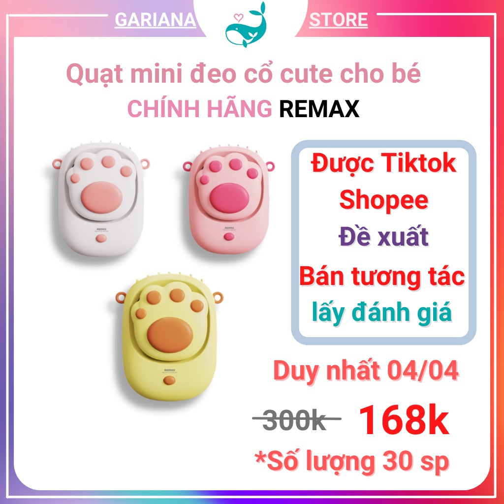 Quạt mini đeo cổ cute Remax F6, quạt có dây treo cổ mèo dễ thương hợp với học sinh sinh viên đi học, đi làm, dã ngoại