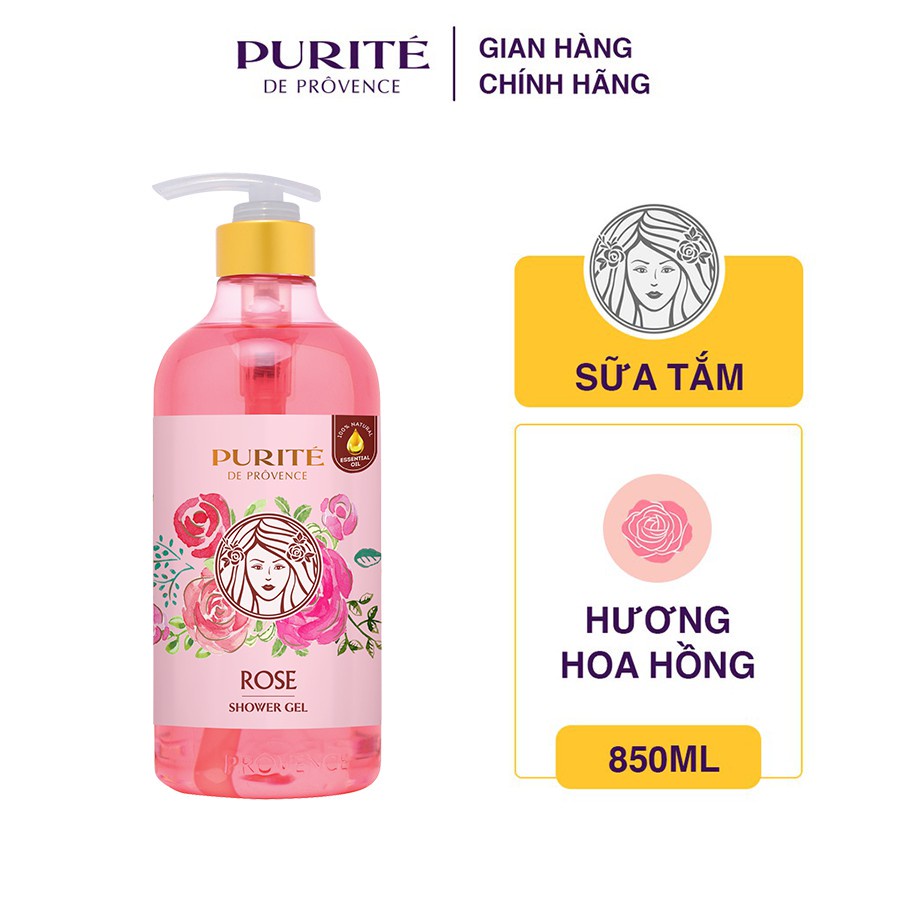 Combo 2 Sữa Tắm Mềm Mịn Hoa Hồng Purité 850ml + Sáng Mịn Hoa Anh Đào 850ml